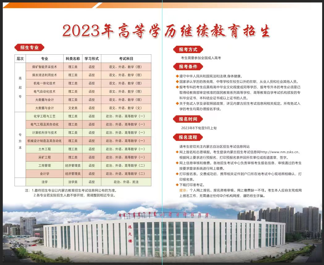 内蒙古科技大学2023年高等学历继续教育与非学历教育介绍